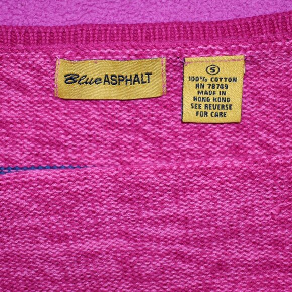 VTG 00s Y2K Blue Asphalt Hot Pink Knitted Striped Cropped Tie Up Halter Tank Top - Picture 5 of 5
